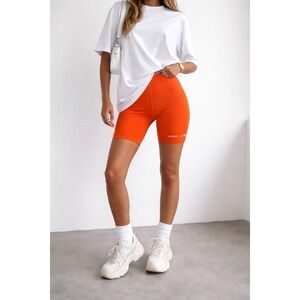 Marc Jacobs Orange Ribbed Knit Logo Bike Shorts Size M athleisure streetwear